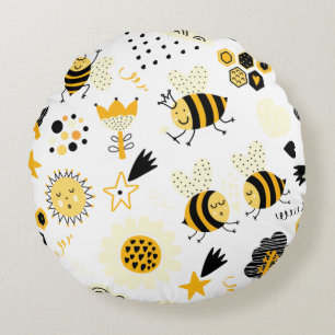 Cojín Redondo Cute Bumblebee y vivero de arcoíris