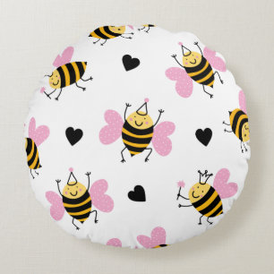 Cojín Redondo Cute Bumblebee y vivero de arcoíris