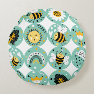 Cojín Redondo Cute Bumblebee y vivero de arcoíris 