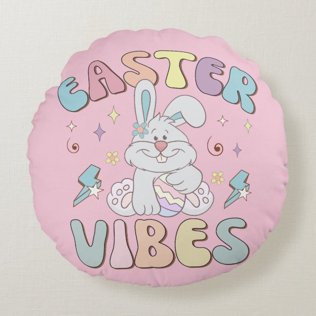 Cojín Redondo Cute Bunny Easter Vibes Pastel Spring (Anverso)