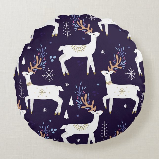 Cojín Redondo Cute cartoon deer seamless pattern, nursery backgr (Anverso)