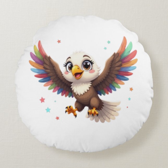 Cojín Redondo Cute Cartoon Eagle Flying – Friendly Vector Art (Anverso)