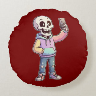Cojín Redondo Cute Cartoon Esqueleto Selfie - Cuerpo Completo de