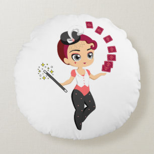 Cojín Redondo Cute Chibi Hechicera Femenina Realizando Magia de
