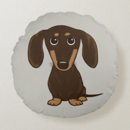 Cojín Redondo Cute Chocolate Dachshund | Perro Personalizado Wie