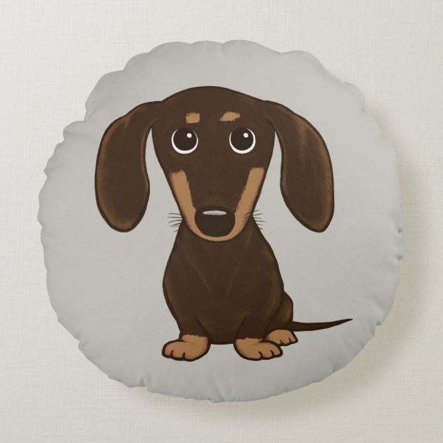Cojín Redondo Cute Chocolate Dachshund | Perro Personalizado Wie (Anverso)
