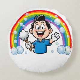 Cojín Redondo Cute Cleaning Mascot Rainbow Cartoon Design Art