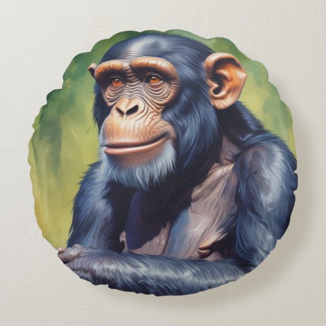 Cojín Redondo Cute Crazy Funny Chimpanzee (Anverso)