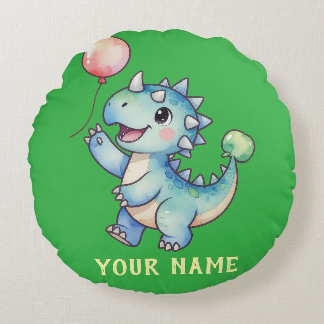 Cojín Redondo Cute Dino-Ankylosauro Personalizado (Anverso)