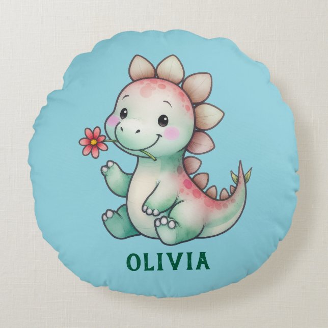 Cojín Redondo Cute Dino personalizado (Anverso)