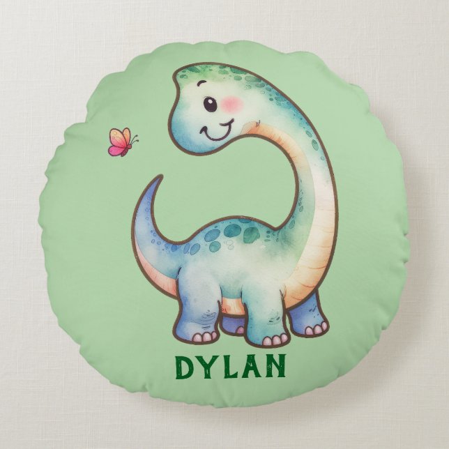 Cojín Redondo Cute Dino personalizado (Anverso)