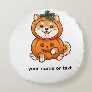 Cojín Redondo Cute Disfraz de Calabaza para Shiba Inu Halloween