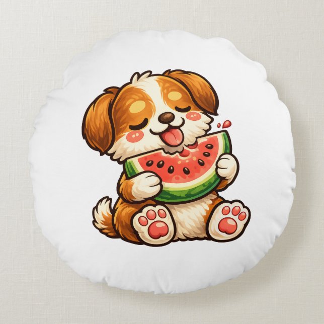 Cojín Redondo Cute Dog Watermelon (Anverso)