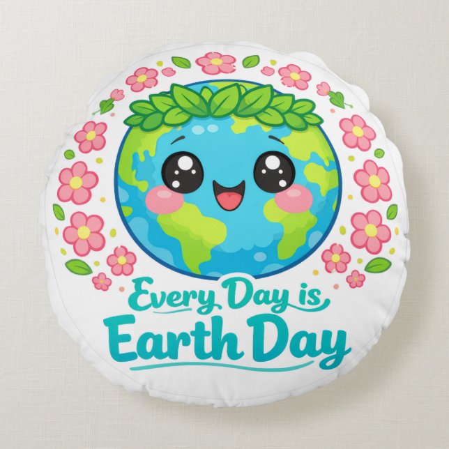 Cojín Redondo Cute Earth Day Throw Pillow (Anverso)