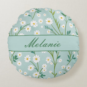 Cojín Redondo Cute Floral Spring Daisy Green Personalizado