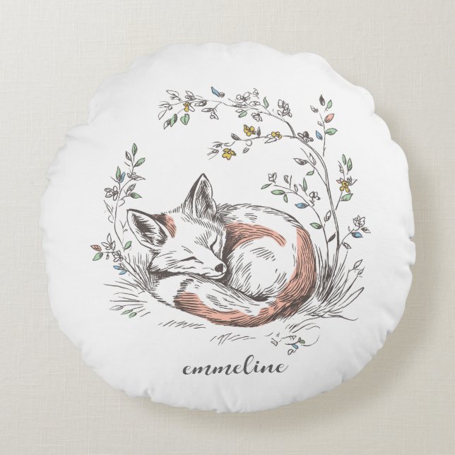 Cojín Redondo Cute Forest Woodland Fox Personalized (Anverso)