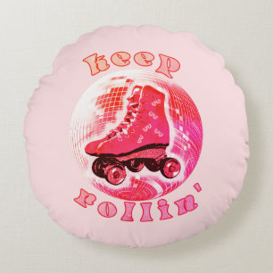 Cojín Redondo Cute Girly Pink Rolling Skate Keep Rollin Chica