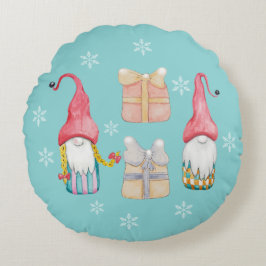 Cojín Redondo Cute Gnome Turquaise Blue Hand Pintado