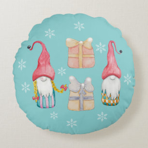 Cojín Redondo Cute Gnome Turquaise Blue Hand Pintado