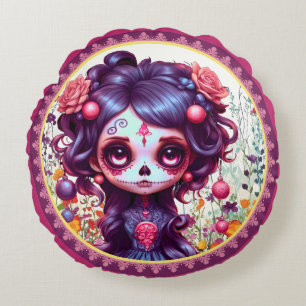 Cojín Redondo Cute Gothic Garden Sugar Skull