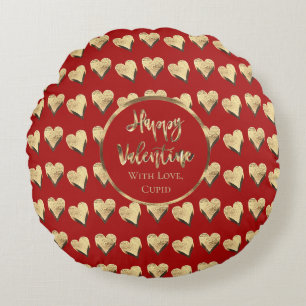 Cojín Redondo Cute Happy Valentine Hearts Pattern Red
