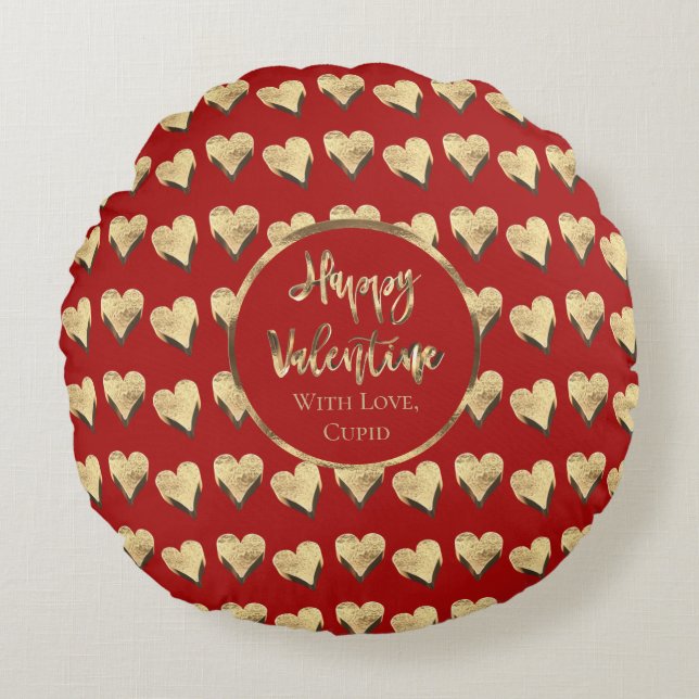 Cojín Redondo Cute Happy Valentine Hearts Pattern Red (Anverso)