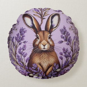Cojín Redondo Cute Hare Con Lavanda Inspirada William Morris