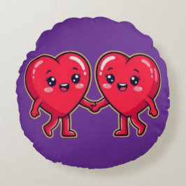 Cojín Redondo Cute Heart Characters Holding Hands