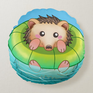 Cojín Redondo cute hedgehog swimming 