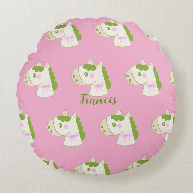 Cojín Redondo Cute Horses Personalized Pastel Round Pillow (Anverso)