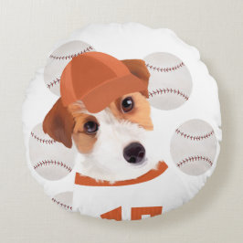 Cojín Redondo Cute Jack Russell Dog Baseball Jersey and Balls