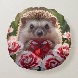 Cojín Redondo Cute January Hedgehog with Garnet Heart