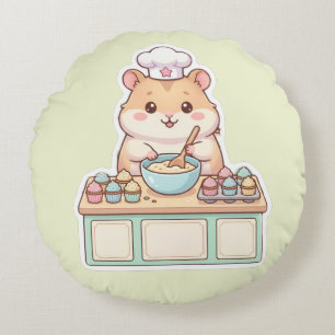Cojín Redondo Cute Kawaii Chef Hámster Horneando Magdalenas Redo