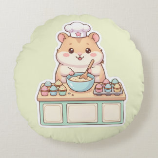 Cojín Redondo Cute Kawaii Chef Hámster Horneando Magdalenas Redo