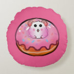 Cojín Redondo Cute Kawaii Hamster in Pink Frosted Donut Art<br><div class="desc">Satisfy your sweet tooth with this incredibly cute hamster and donut design! The artwork showcases a cheerful little hamster peeking out from the hole of a huge, glossy pink donut complete with colorful sprinkles. This fun, kawaii-style illustration is perfect for children's clothing, sweet birthday party invitations, cute stickers, or as...</div>