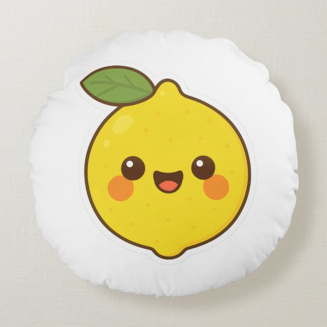 Cojín Redondo Cute Kawaii Lemon (Anverso)