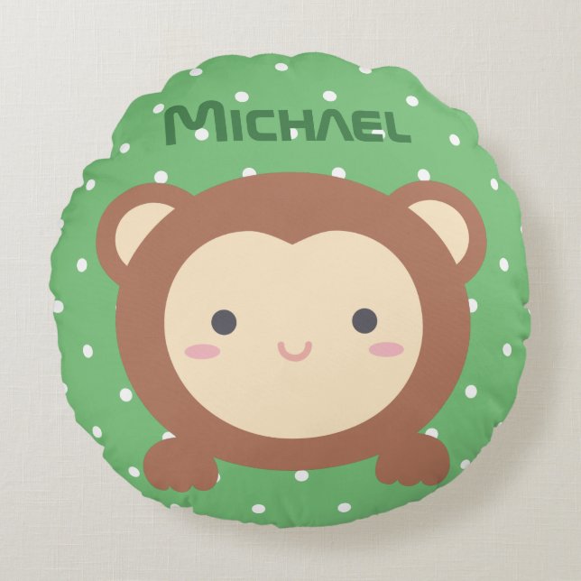 Cojín Redondo Cute Kawaii Personalizado Monkey Boy Nursery (Anverso)