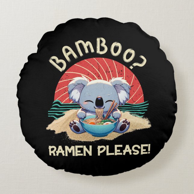 Cojín Redondo Cute Koala comiendo Ramen Vintage Sunshine (Anverso)