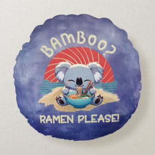 Cojín Redondo Cute Koala comiendo Ramen Vintage Sunshine