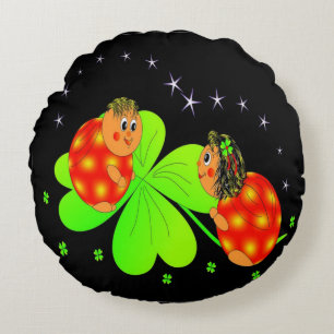 Cojín Redondo Cute Ladybird Shamrock