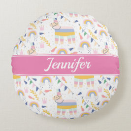 Cojín Redondo Cute Llama: Nursera del bebé arco iris