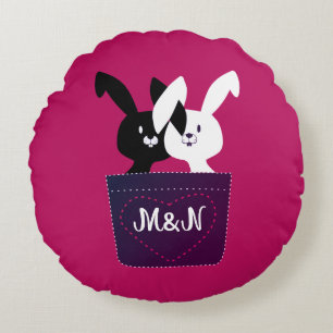 Cojín Redondo CUTE LOTE BUNNIES MAGENTA Personalizable Monograma