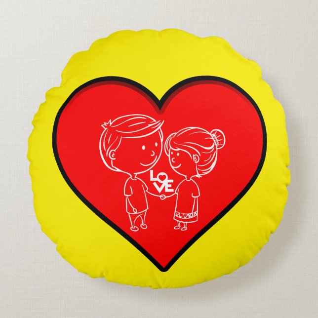 Cojín Redondo Cute Love Couple Heart Design Round Pillow (Anverso)