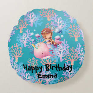 Cojín Redondo Cute Magical Pescado de Sirena Coral Mar chicas de