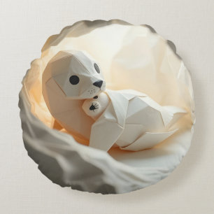 Cojín Redondo Cute Origami Foca Madre