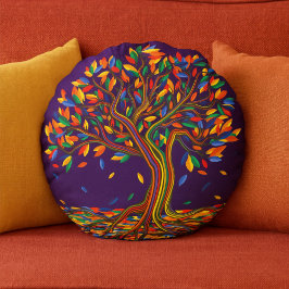 Cojín Redondo Cute otoño arcoiris púrpura otoño Acción de Gracia