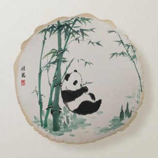 Cojín Redondo Cute Panda Bamboo Tinta Art Ronda Pillow
