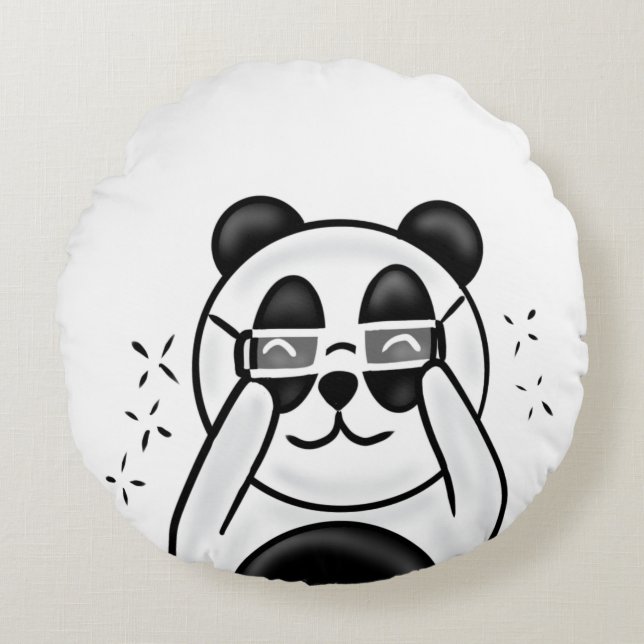 Cojín Redondo Cute Panda With Glasses (Anverso)