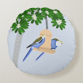Cojín Redondo Cute Pareja Jugadora Parrots Rosellas
