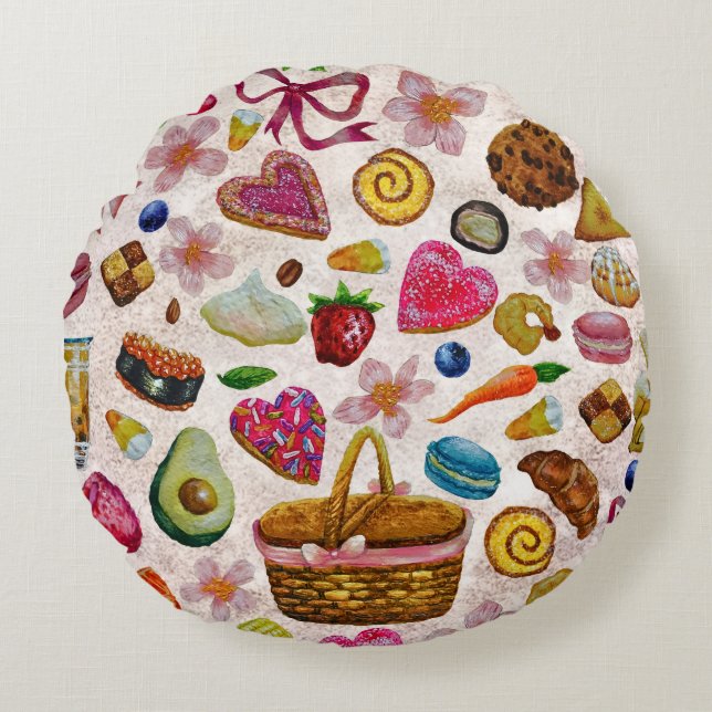 Cojín Redondo Cute Pastry Confections Sweets (Anverso)